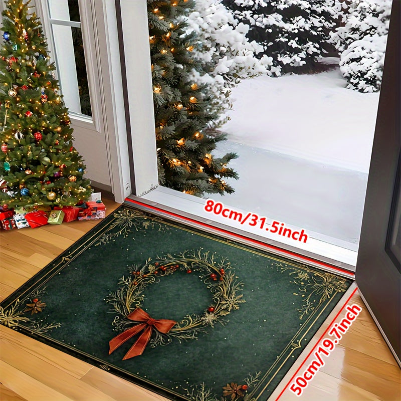 Festive Christmas Floor Mat | Classic Wreath Christmas Home Decor
