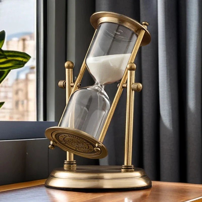Classical Brass Hourglass Timer With Rotating Cylinder - Luxyecs