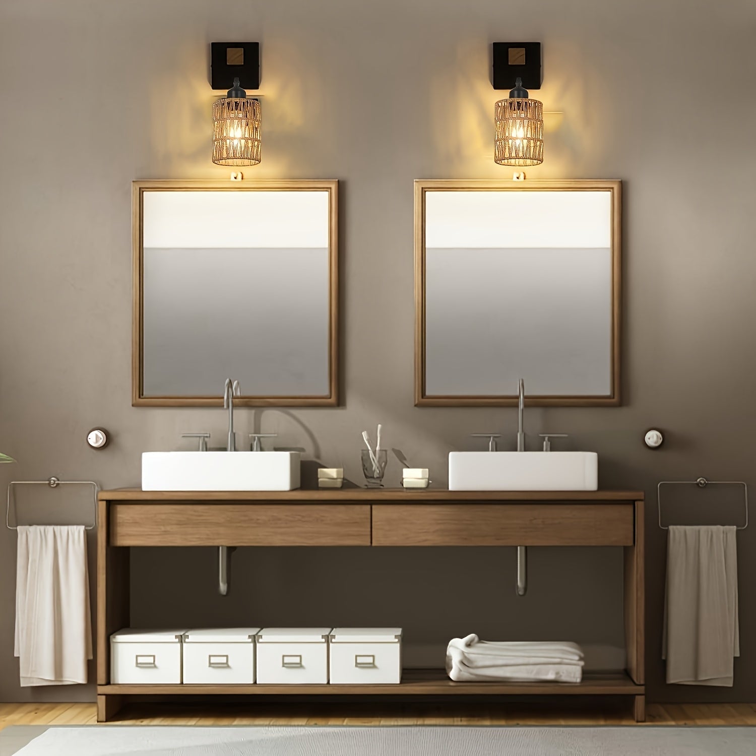 Boho Wall Lamp | Woven Rattan Wall Light for Bedroom