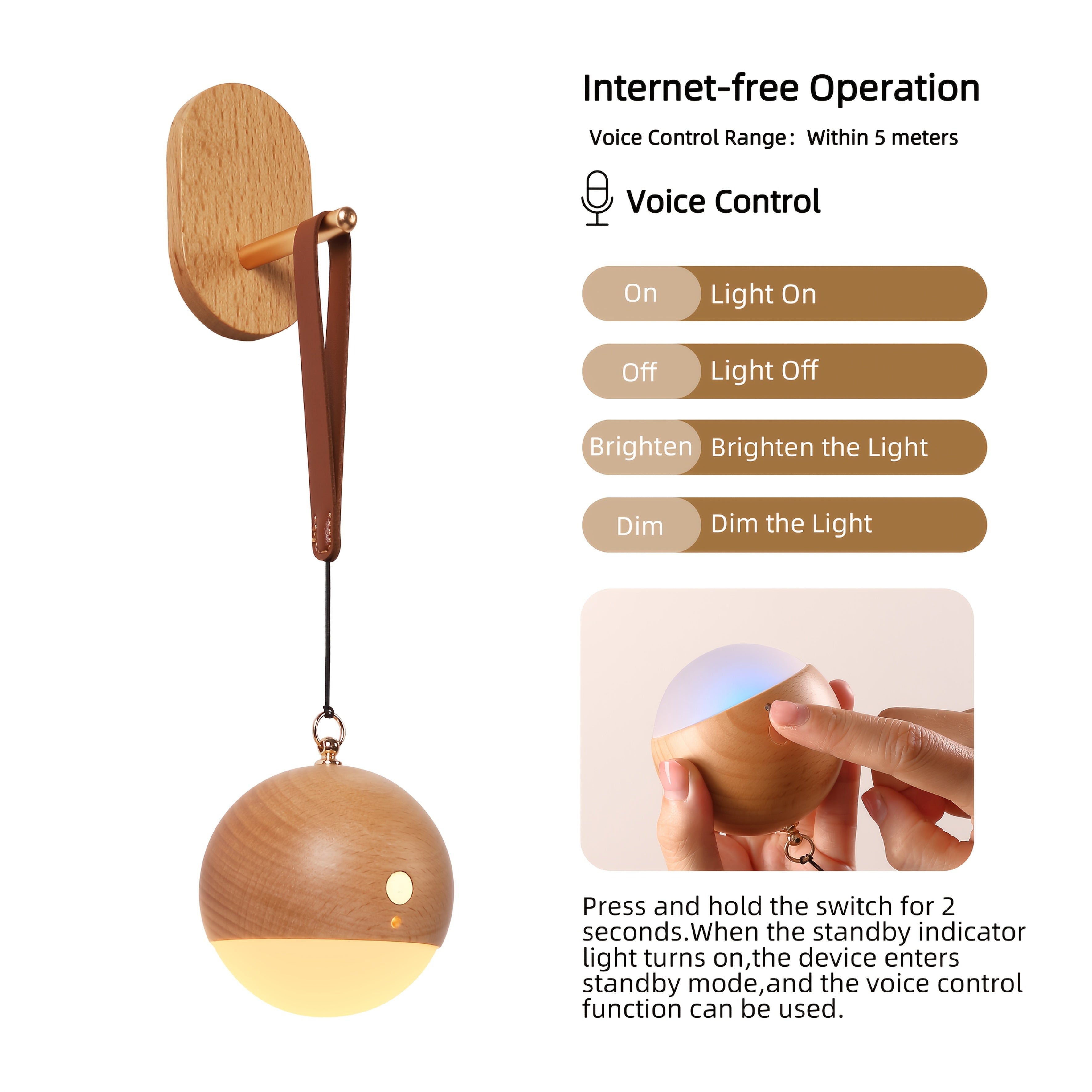 Nordic Wooden Ball Wall Light | Modern Hanging LED Lamp
