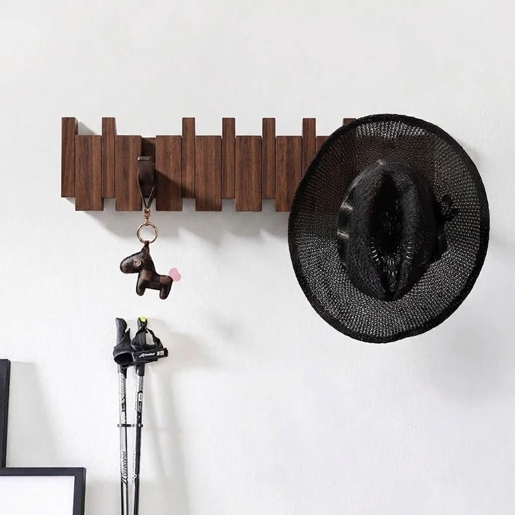 Luxyecs | Handmade Wooden Wall Coat Rack – Piano Style with Foldable Hooks