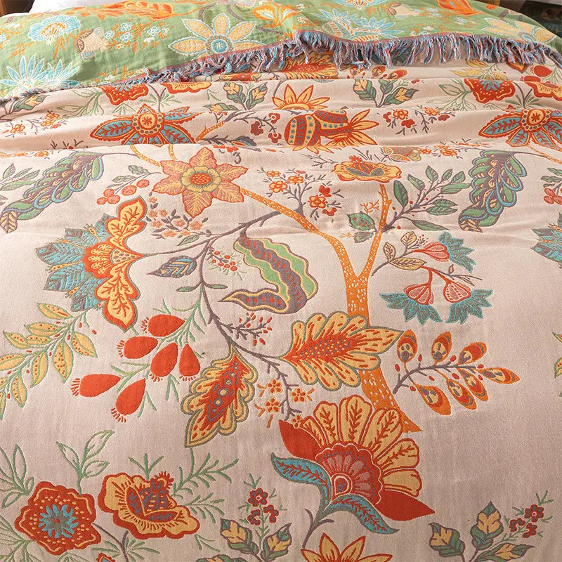 Bohemian Bloom Couch Cover Blanket | Soft Cotton Throw for Sofa