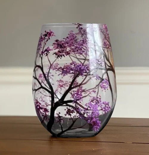 Four Seasons Tree Wine Glasses Hand - Painted Artistic Design For Elegant Sipping - Luxyecs