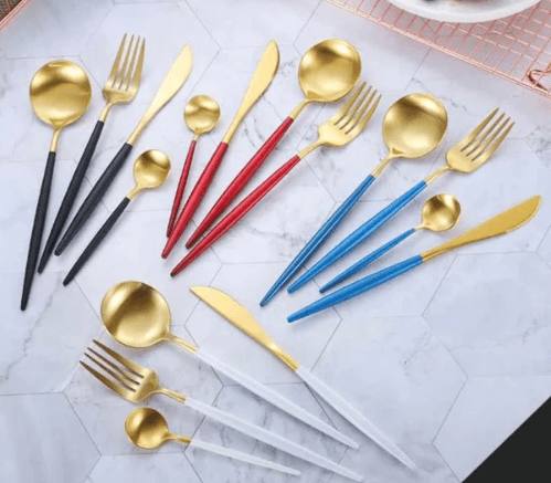 Cutlery Set | 24-Piece Stainless Steel Cutlery Collection in Gold and Silver