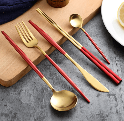 Cutlery Set | 24-Piece Stainless Steel Cutlery Collection in Gold and Silver