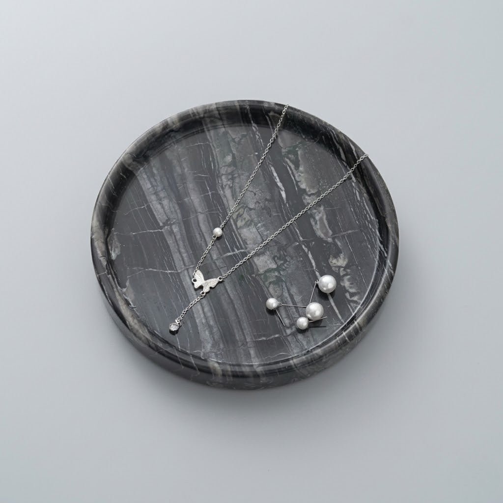 Jewellery Tray | Elegant Circular Black Marble for Organised Luxury - Luxyecs