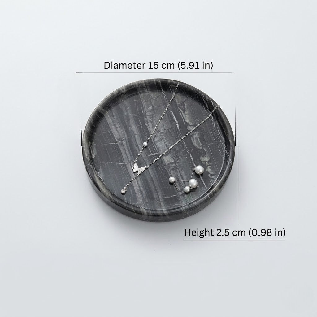 Jewellery Tray | Elegant Circular Black Marble for Organised Luxury - Luxyecs