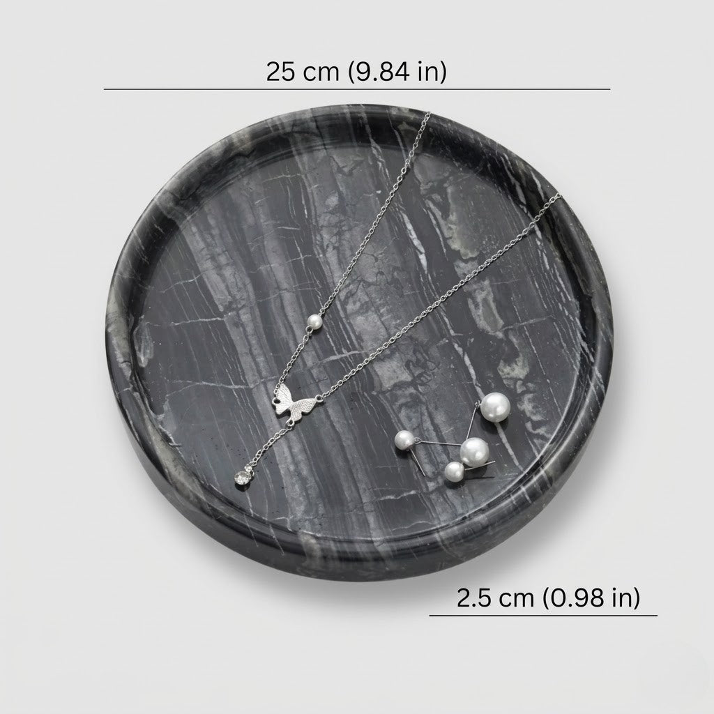 Jewellery Tray | Elegant Circular Black Marble for Organised Luxury - Luxyecs