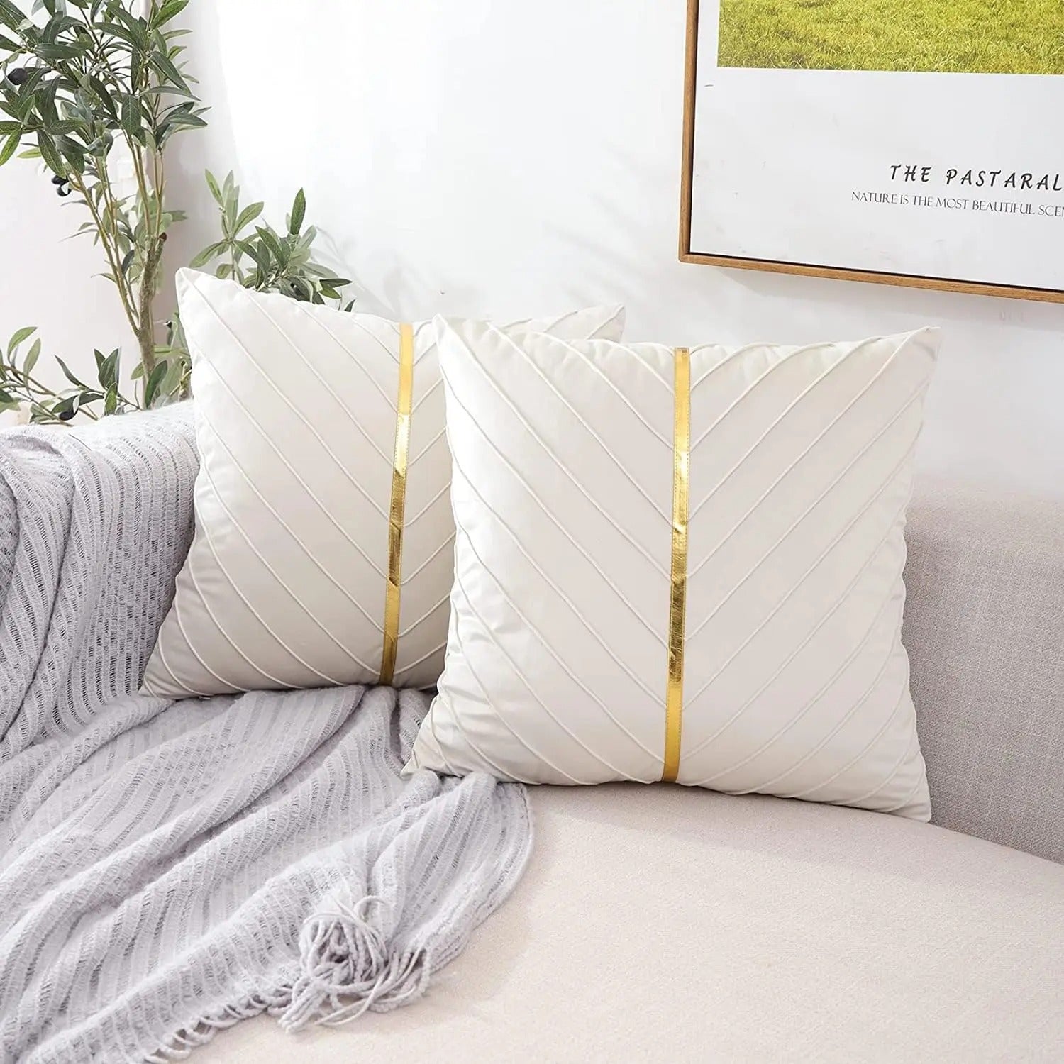 Velor cushion cover with golden leather sequins | LuxeGleam
