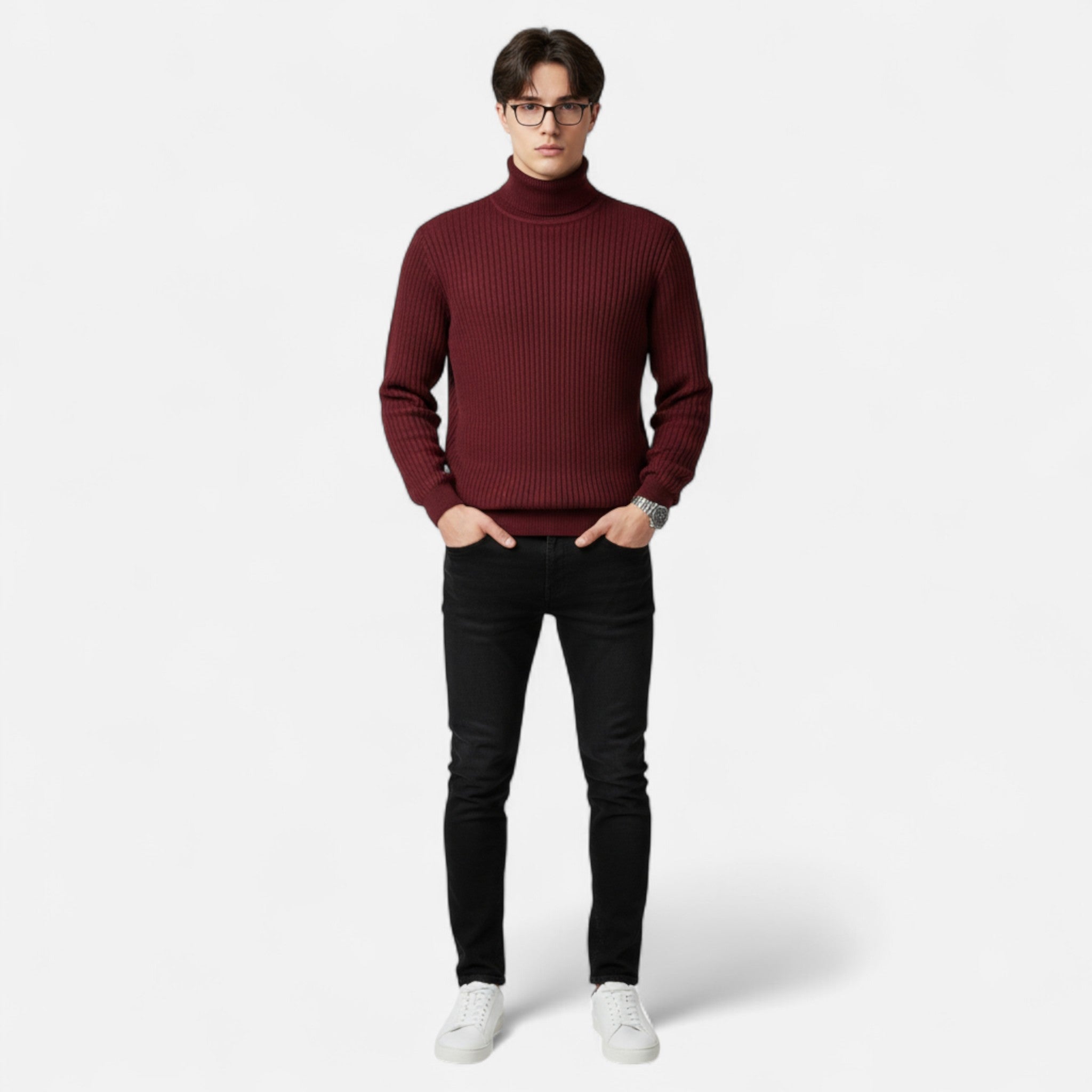 Men’s Knitted Wool Turtleneck Sweater - Luxyecs