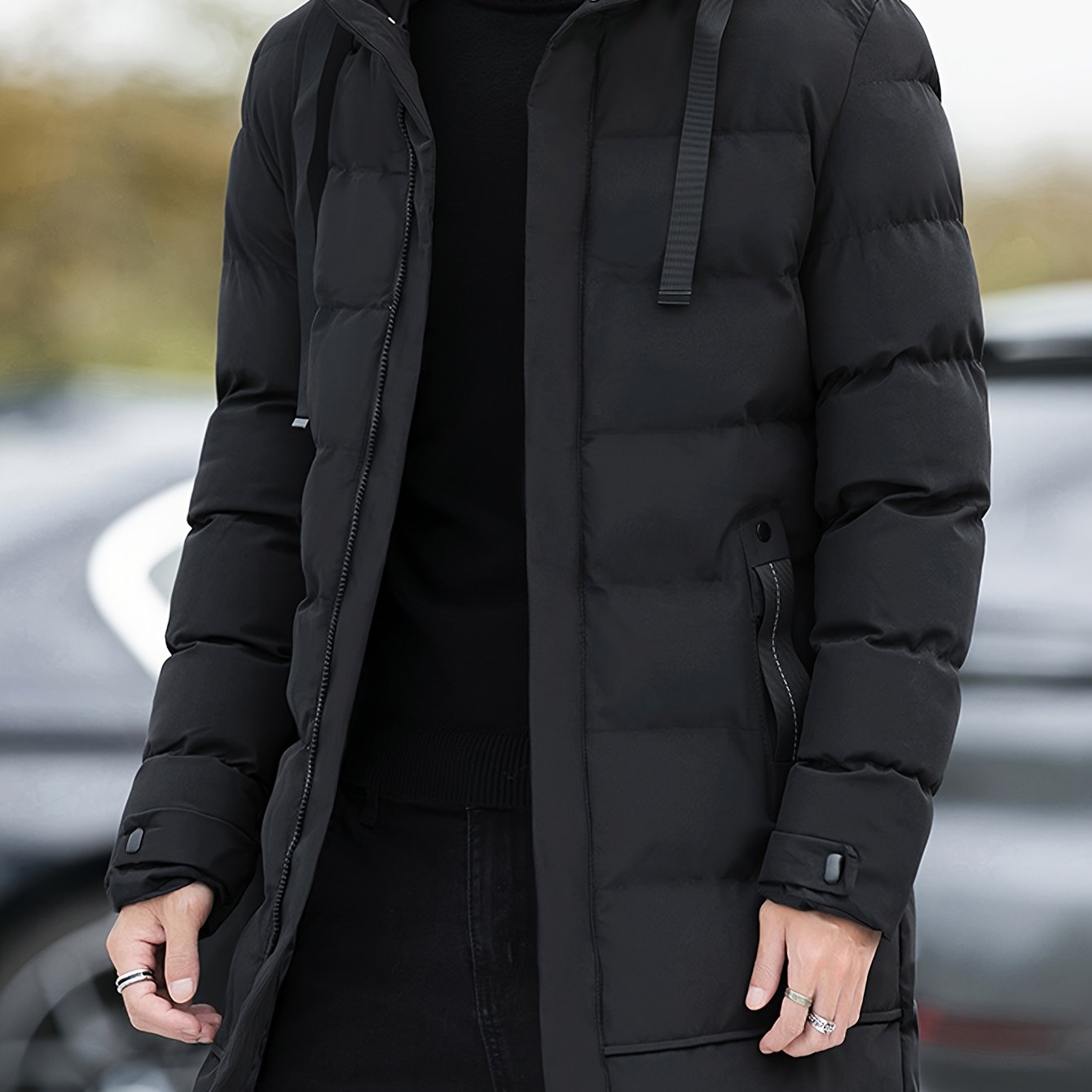 Men’s Winter Jacket | Long Hooded Puffer Coat - Luxyecs