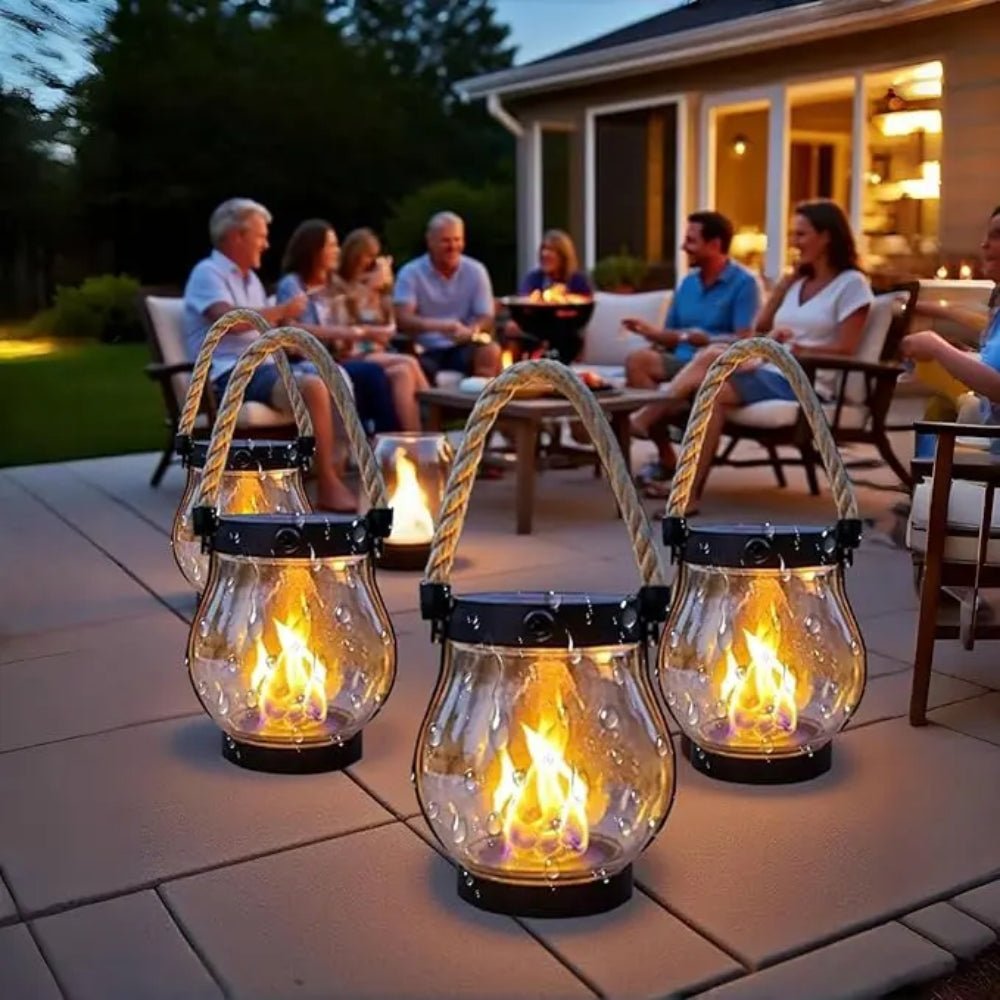 Outdoor Hanging Lantern | Flame Effect LED Garden Light - Luxyecs