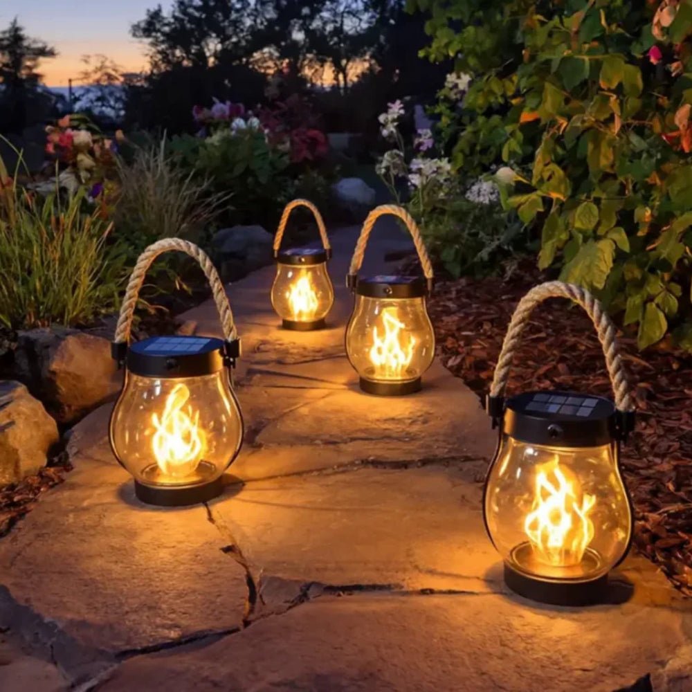 Outdoor Hanging Lantern | Flame Effect LED Garden Light - Luxyecs