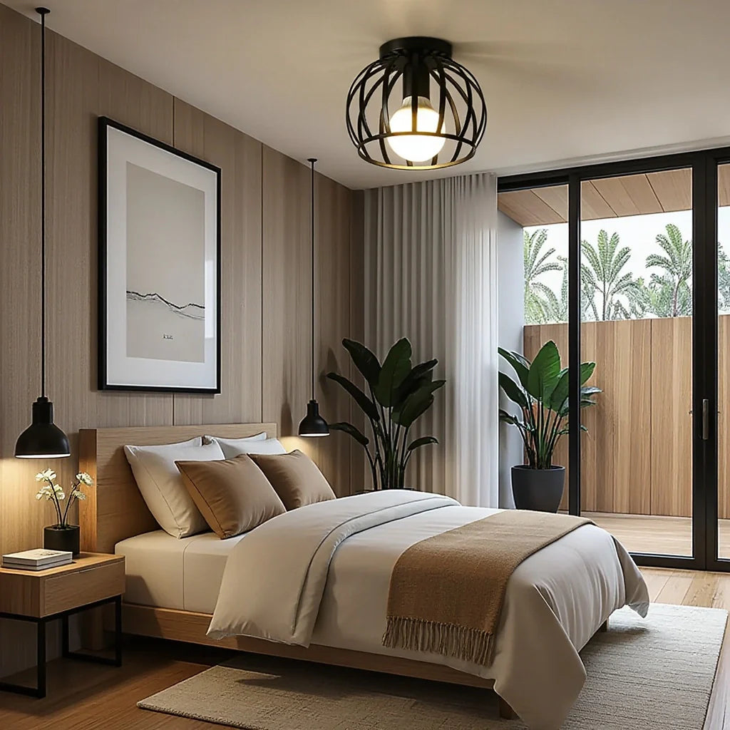 Industrial Cage Ceiling Light | Modern Hallway Fixture