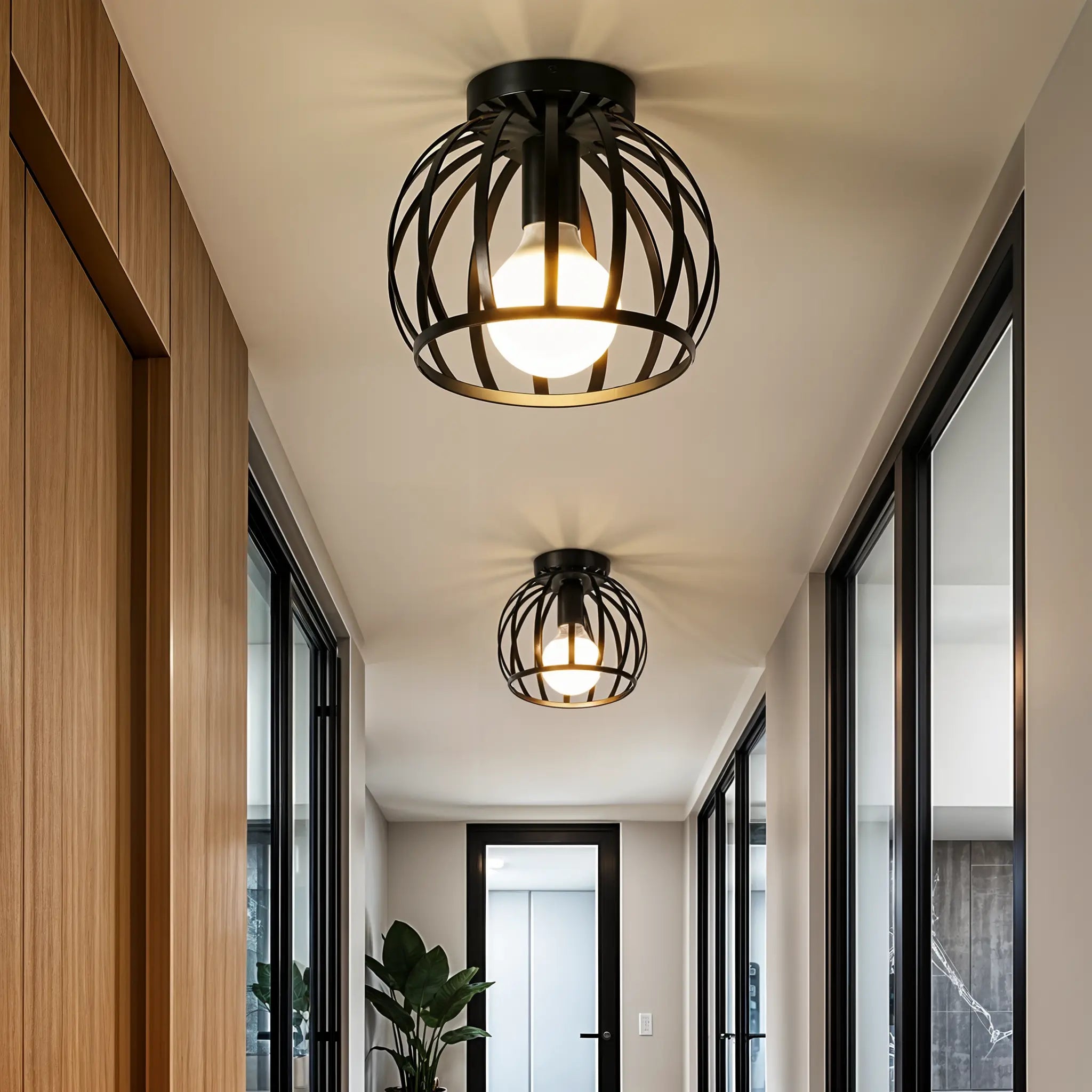 Industrial Cage Ceiling Light | Modern Hallway Fixture