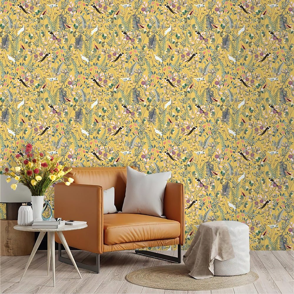 Retro Wallpaper | Stylish Golden Wallpaper Leaf Motifs with Timeless Elegance - Luxyecs