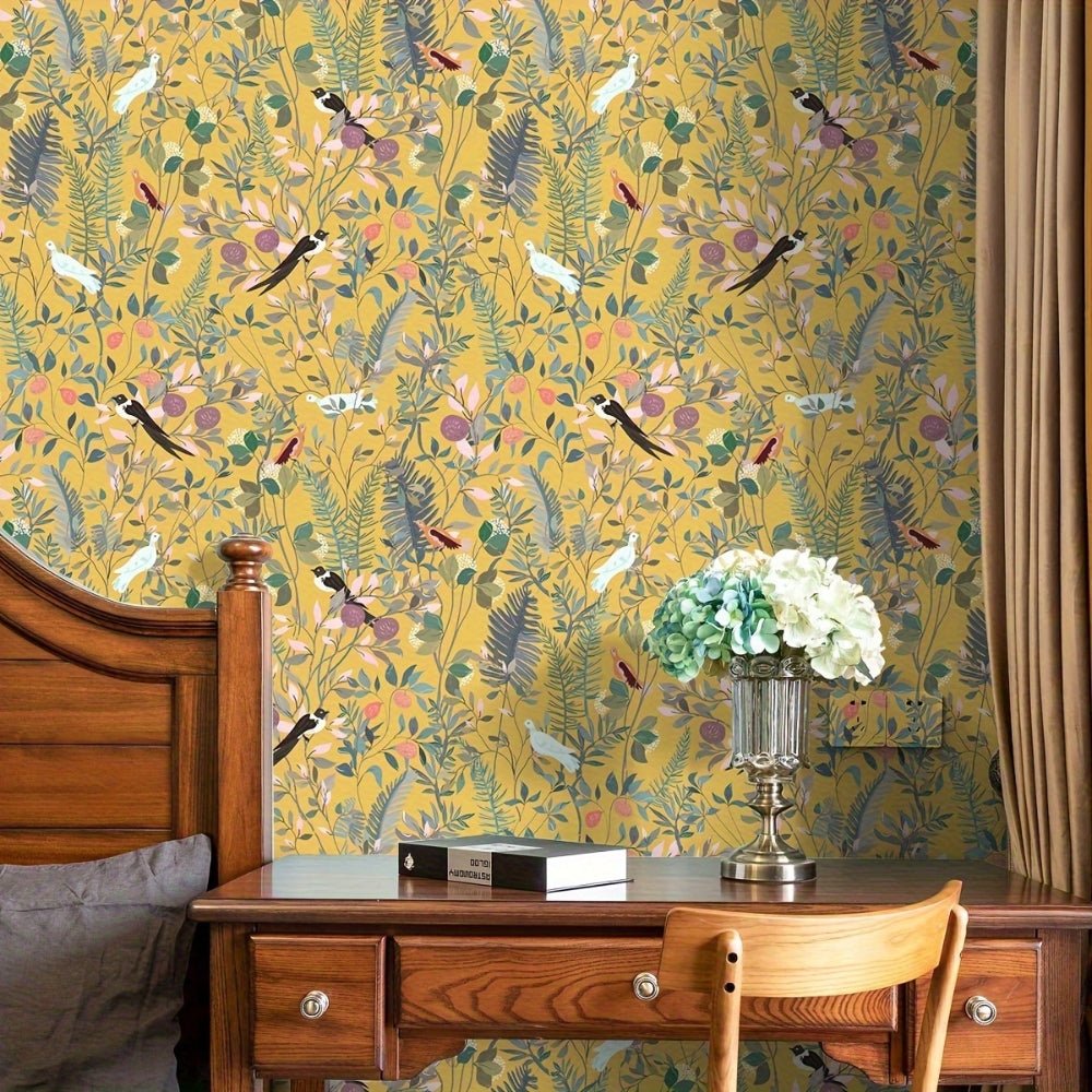 Retro Wallpaper | Stylish Golden Wallpaper Leaf Motifs with Timeless Elegance - Luxyecs