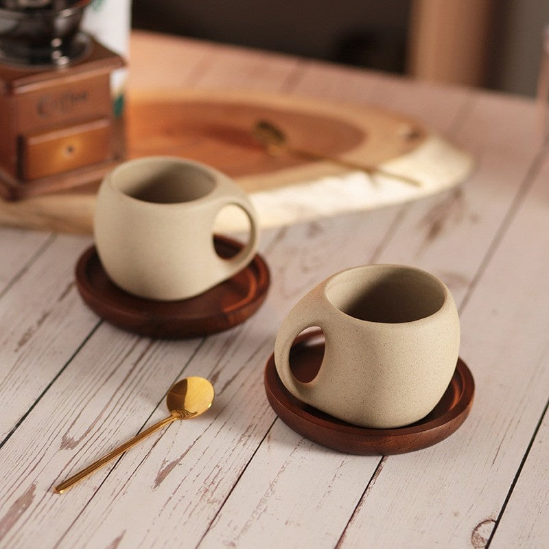 Zen Retro Coffee Cup & Saucer | Elegant Ceramic Coffee Set for Stylish Dining