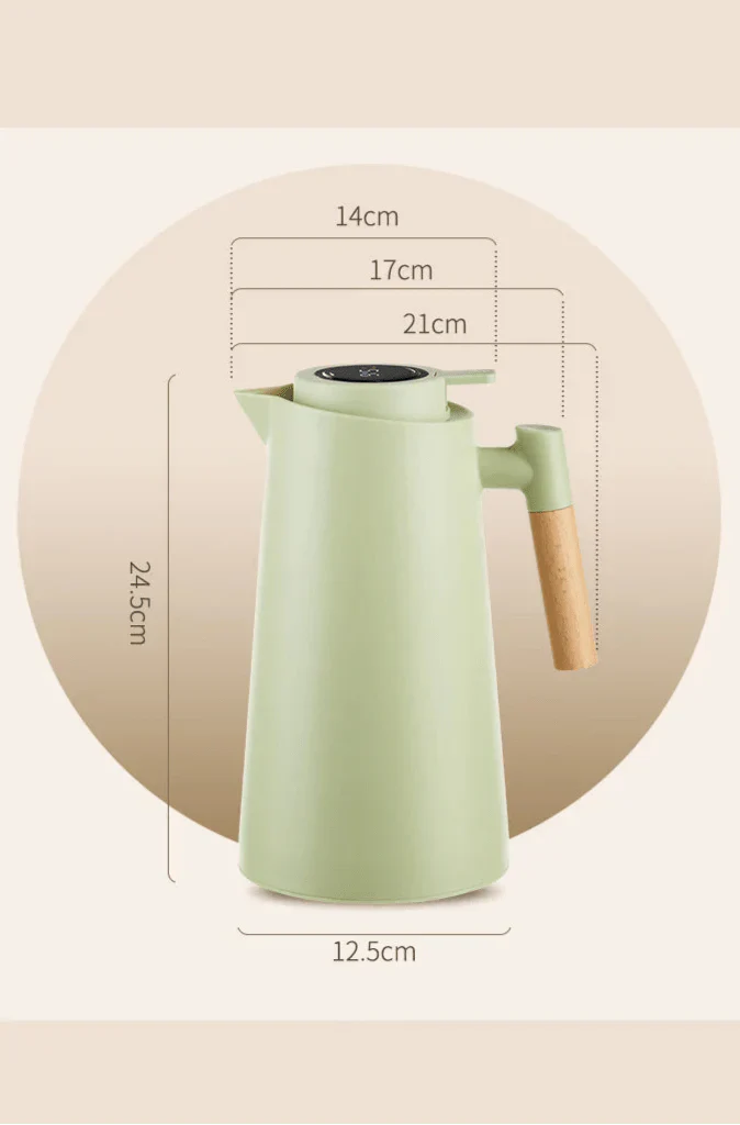 Thermal Jug with Temperature Display | Wooden Handle Insulated Water Pitcher