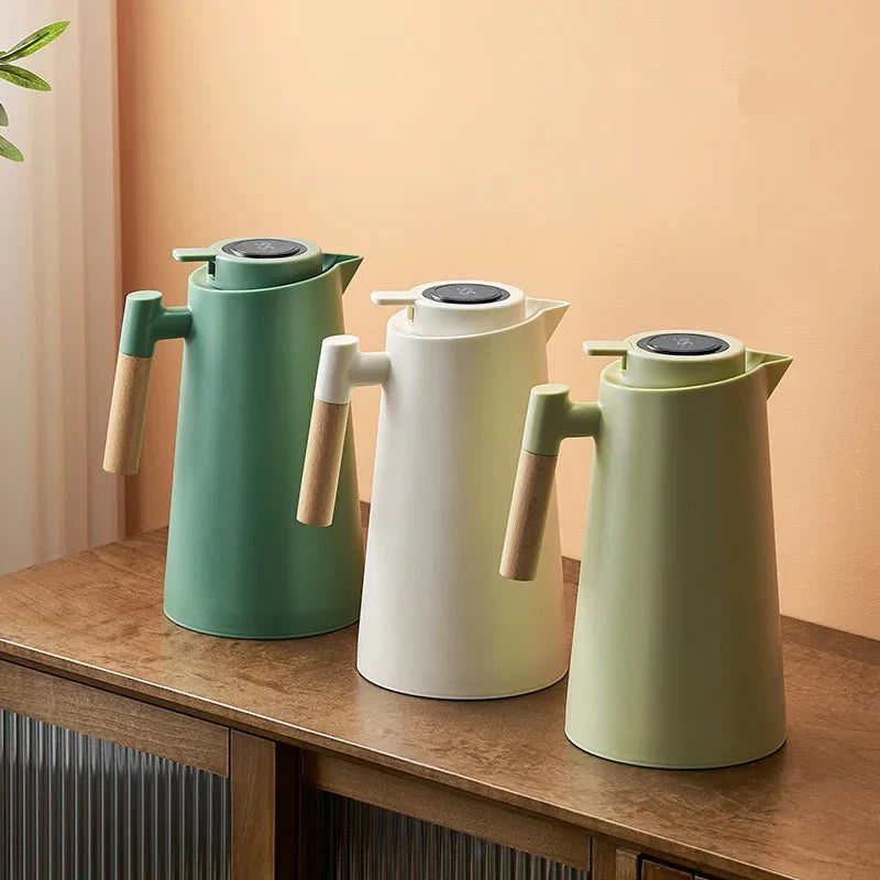 Thermal Jug with Temperature Display | Wooden Handle Insulated Water Pitcher