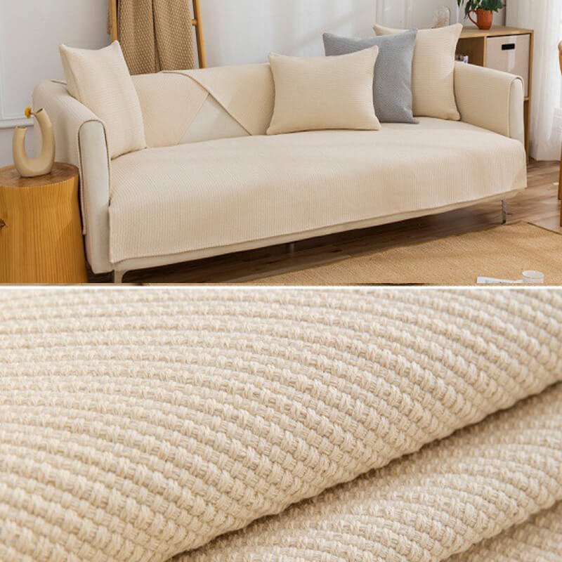 Thick Linen Couch Protector | Anti-Slip Sofa Cover & Arm Covers for Sectional