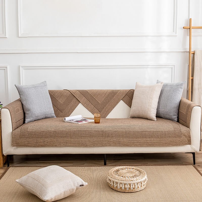 Thick Linen Couch Protector | Anti-Slip Sofa Cover & Arm Covers for Sectional
