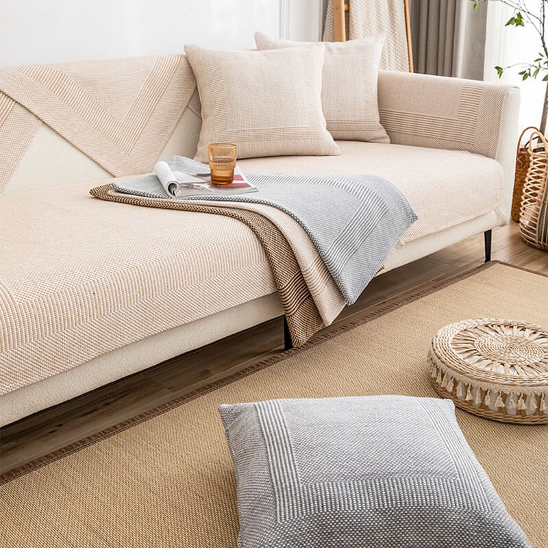 Thick Linen Couch Protector | Anti-Slip Sofa Cover & Arm Covers for Sectional