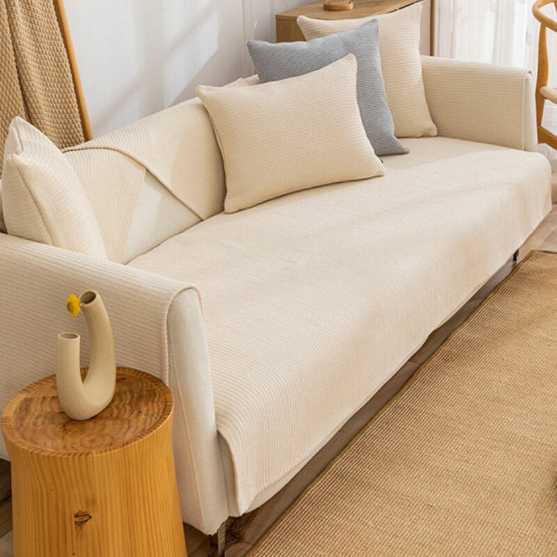 Thick Linen Couch Protector | Anti-Slip Sofa Cover & Arm Covers for Sectional