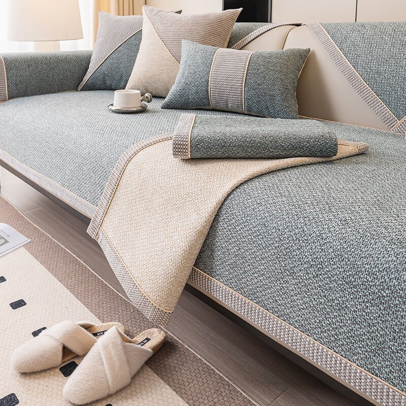 Thick Linen Couch Protector | Anti-Slip Sofa Cover & Arm Covers for Sectional