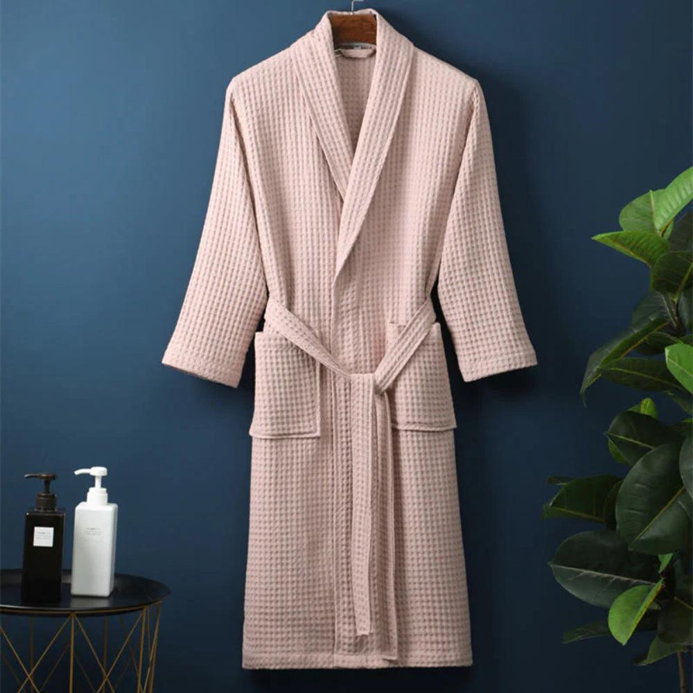 Unisex Bathrobe | Timeless Waffle Cotton Bathrobe with Elegant V - Neck Silhouette - Luxyecs