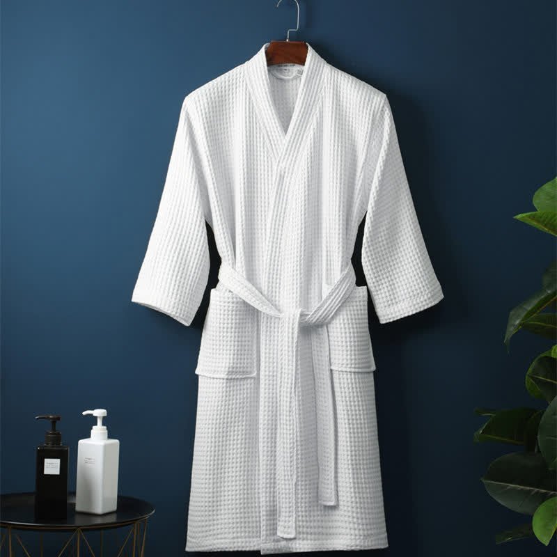 Unisex Bathrobe | Timeless Waffle Cotton Bathrobe with Elegant V - Neck Silhouette - Luxyecs
