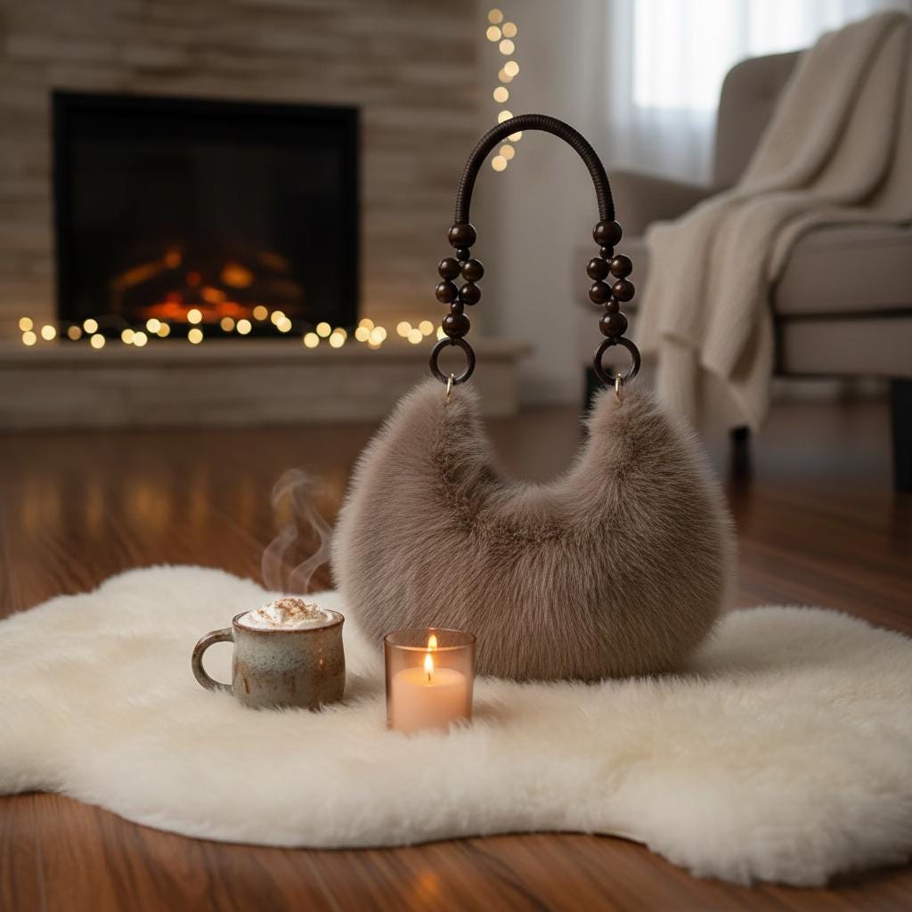 Women's Faux Fur Hand Bag Lightweight Everyday Bag - Luxyecs