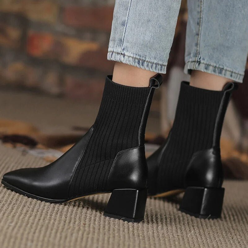 Women’s Knit Panel Boots | Stylish Fit Comfort - Luxyecs