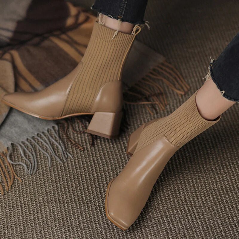 Women’s Knit Panel Boots | Stylish Fit Comfort - Luxyecs