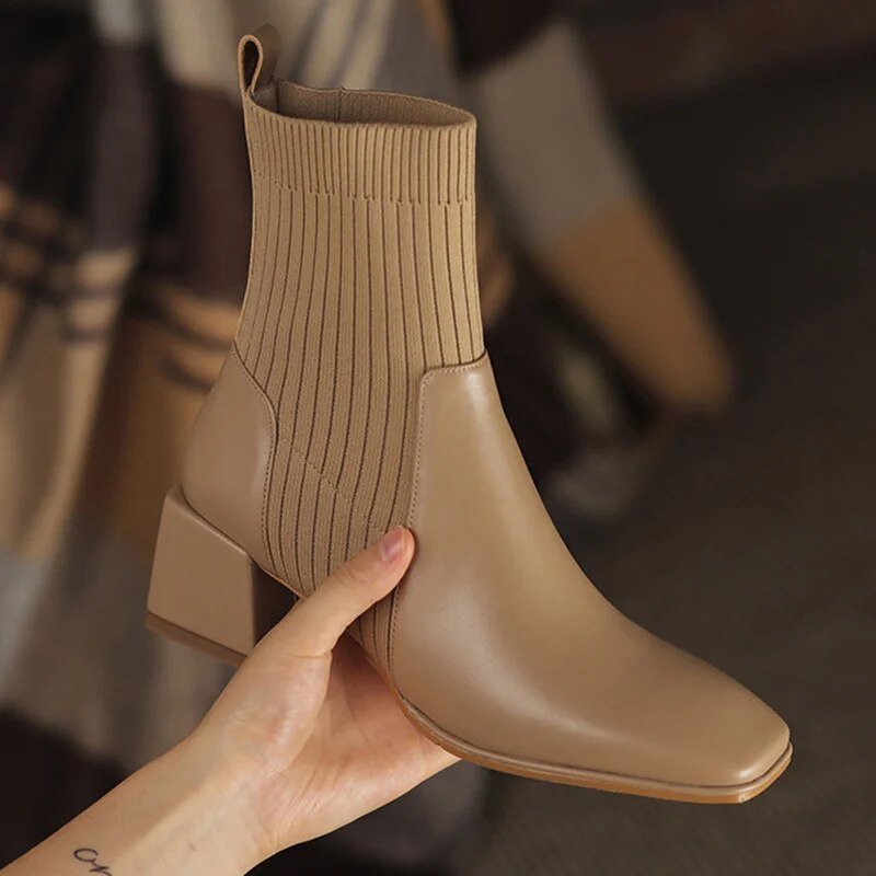 Women’s Knit Panel Boots | Stylish Fit Comfort - Luxyecs