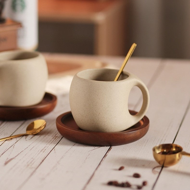 Zen Retro Coffee Cup & Saucer | Elegant Ceramic Coffee Set for Stylish Dining