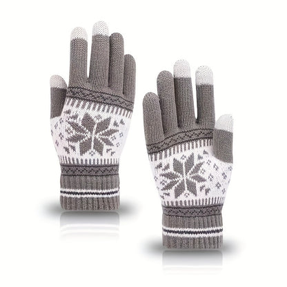Winter Knit Gloves | Warm Snowflake Pattern
