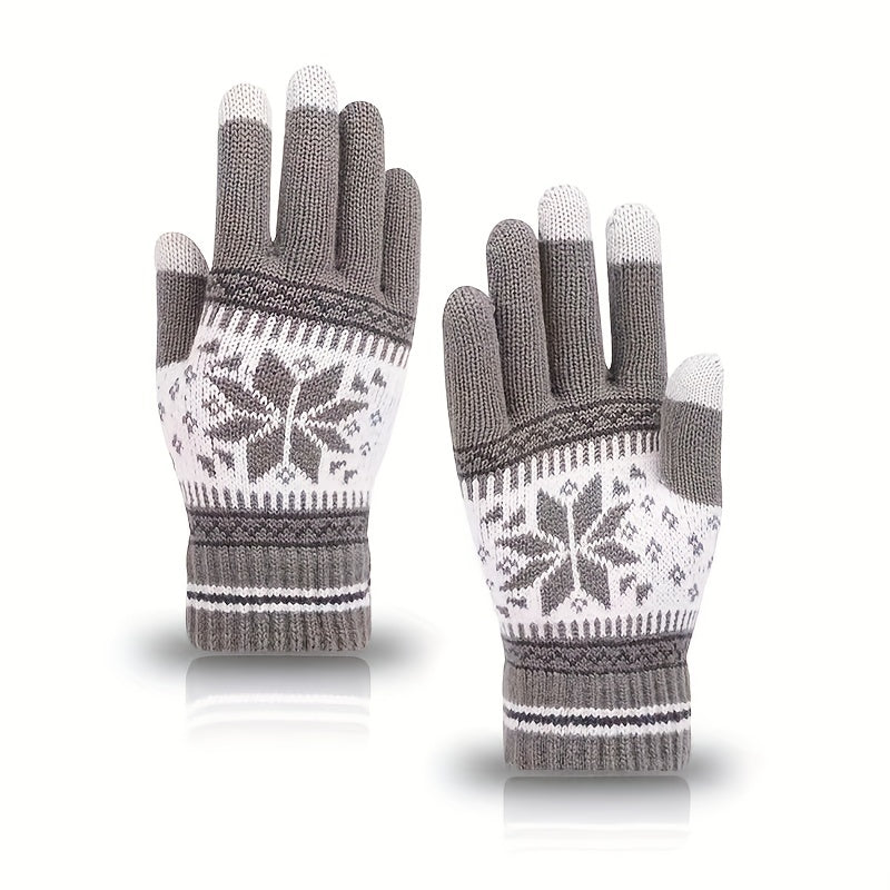 Winter Knit Gloves | Warm Snowflake Pattern