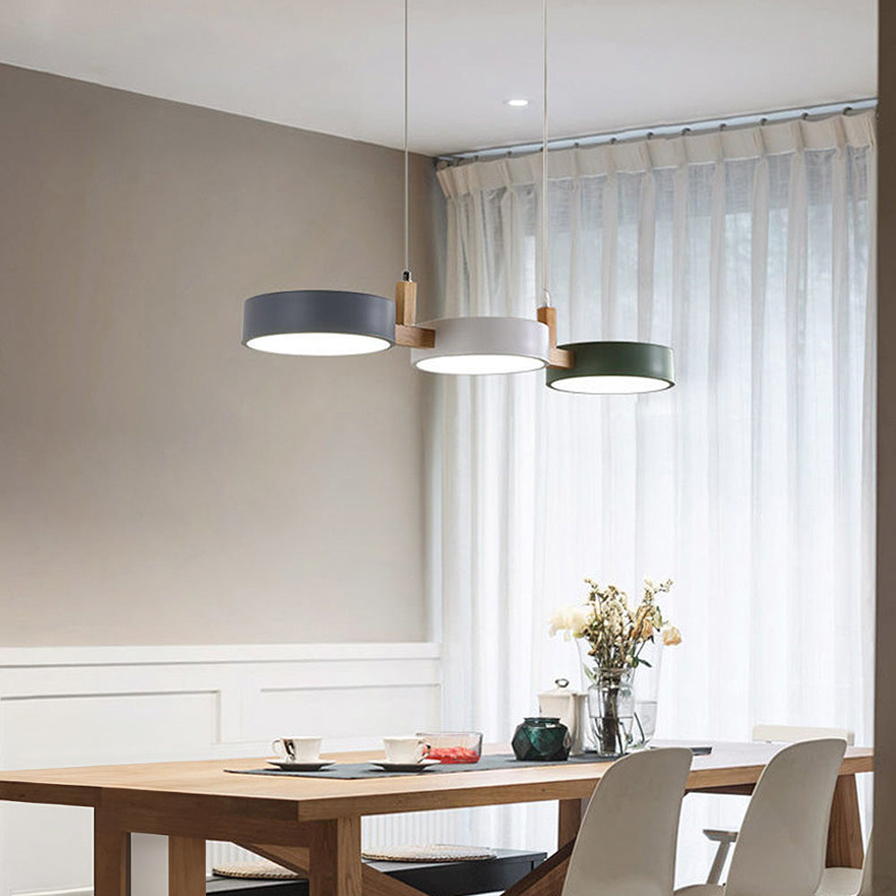 Scandinavian Style Cylinder Pendant Light | Metal and Wood Delira Hanging Lamp