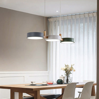 Scandinavian Style Cylinder Pendant Light | Metal and Wood Delira Hanging Lamp