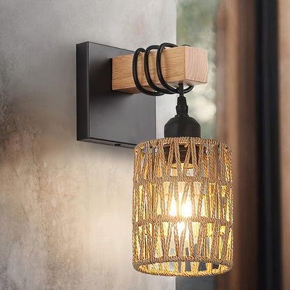 Boho Wall Lamp | Woven Rattan Wall Light for Bedroom