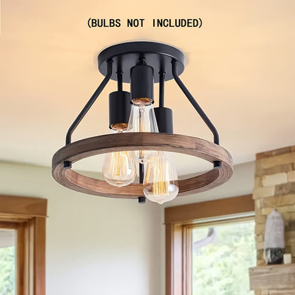 Industrial Light Fixture | Wooden Ring Ceiling Lamp Design