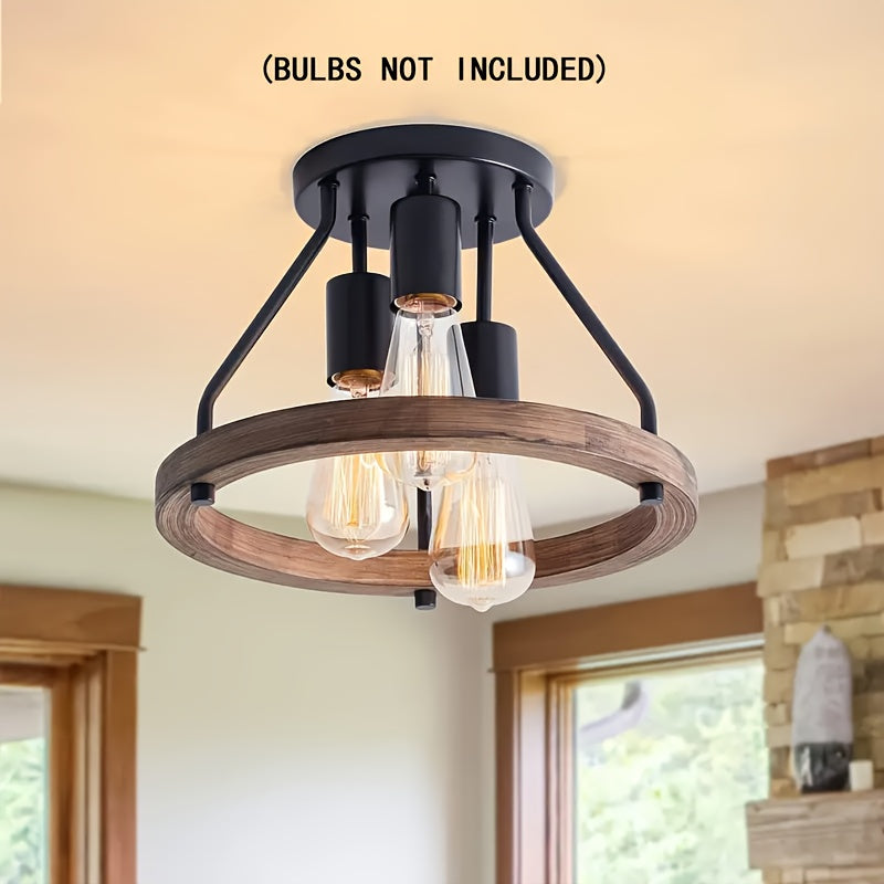 Industrial Light Fixture | Wooden Ring Ceiling Lamp Design