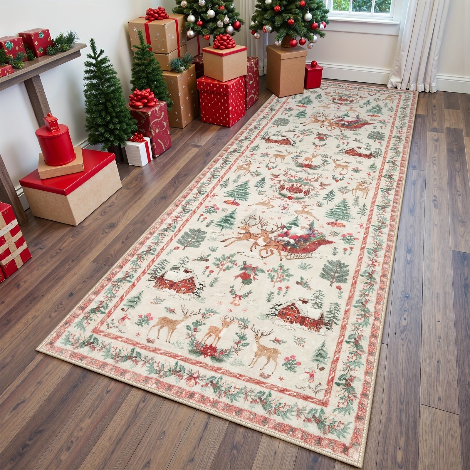 Christmas Hallway Rug | Santa Sleigh Pattern Home Decor
