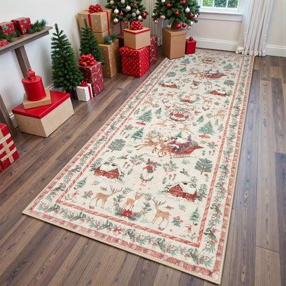 Christmas Hallway Rug | Santa Sleigh Pattern Home Decor
