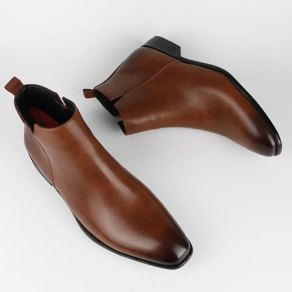 Men’s Leather Dress Boots – Sleek Chelsea Ankle Design
