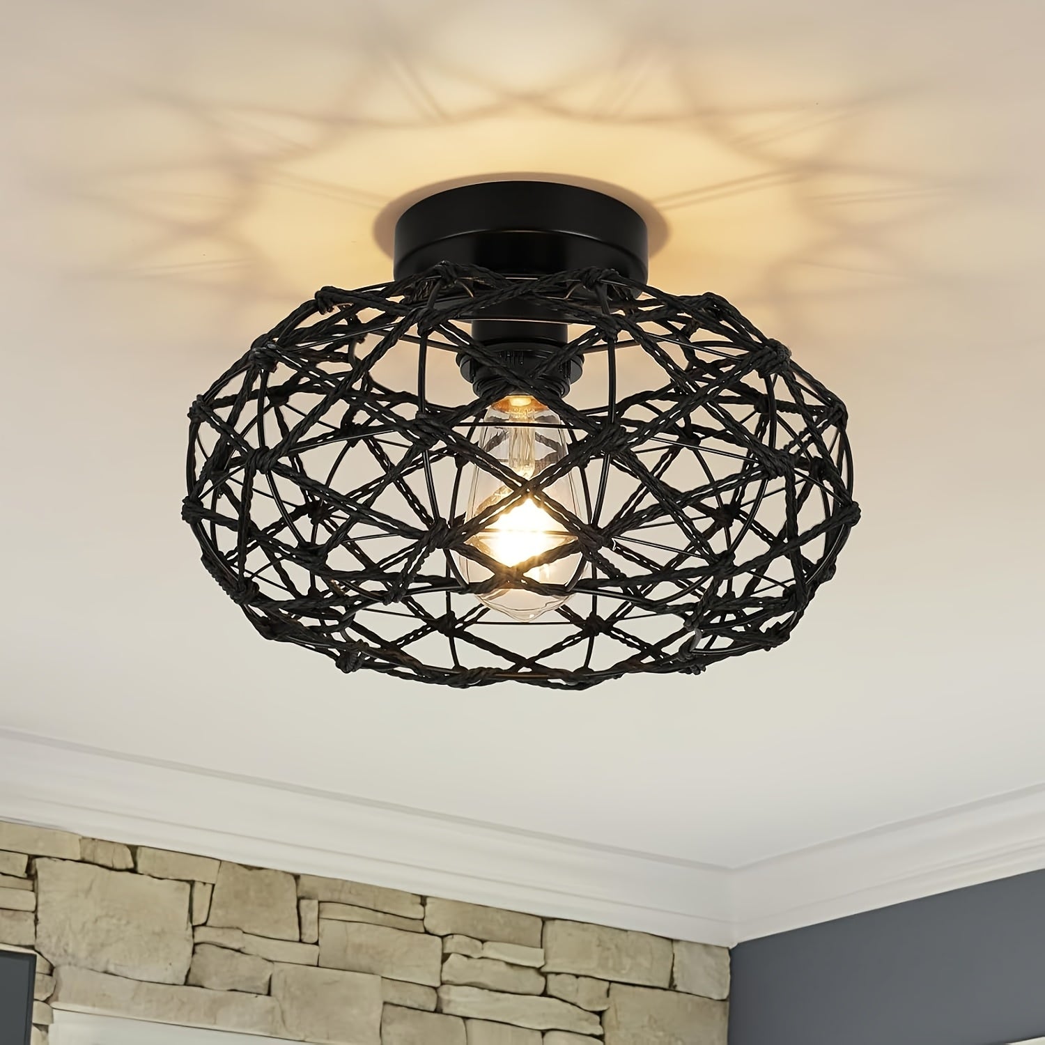 Industrial Ceiling Light | Metal Cage Flush Mount Fixture