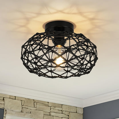 Industrial Ceiling Light | Metal Cage Flush Mount Fixture