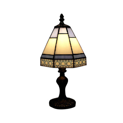 Beige/Blue Conical Standing Table Light Tiffany Style 1 Head Table Lighting for Bedside