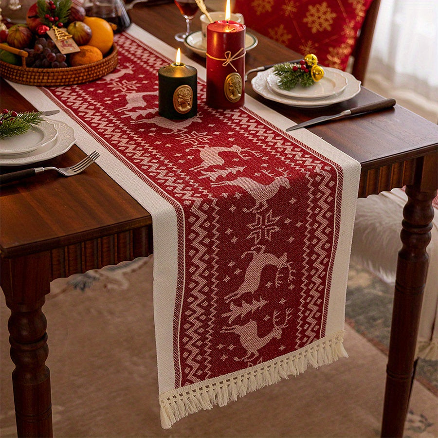 Christmas Table Runner | Reindeer Pattern Holiday Decoration